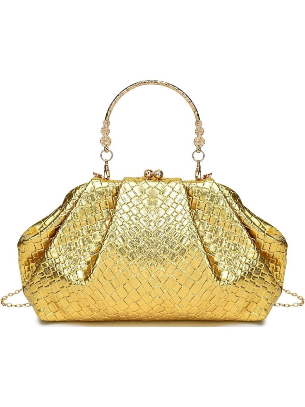 Chic Gold Dumpling Clutch Purse for Women | Evening Handbag with Wristlet
